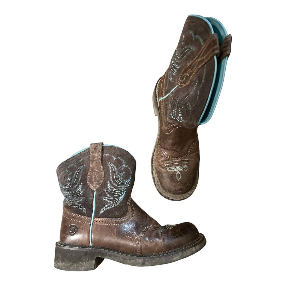 Ariat Fatbaby 8.5 leather brown boots embroidery work boot comfort cowgirl shoe